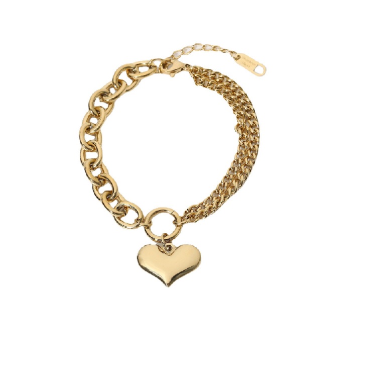 Gold Puff Heart Chain Link Bracelet